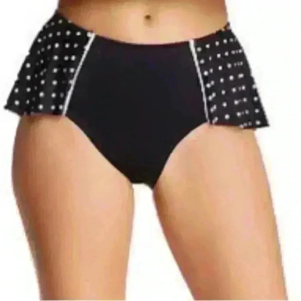 Spanx Firty Skirted Swim Bottom ~ Black ~ 8 ~ NWT in poly bag!